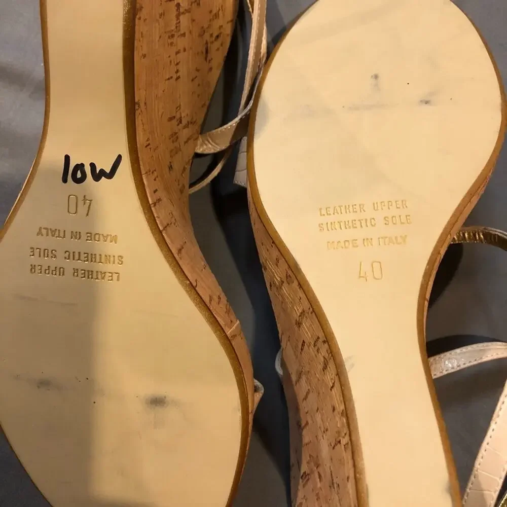 Lumiani Strappy Leather Cork Wedge Platform 40